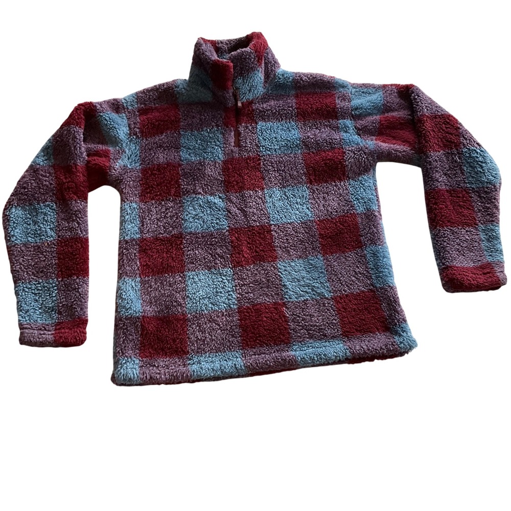 Eddie Bauer Womens Fleece Buffalo Plaid Pullover Sweatshirt Quarter Zip Size S